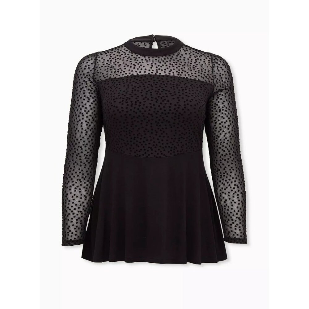 Black Star Mesh Torrid Long Sleeve Blouse Size 1 Top Goth